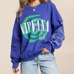 Nirvana Coiled Snake Swirl Pullover Sweatshirt Size M Oversized Grunge Band Y2K